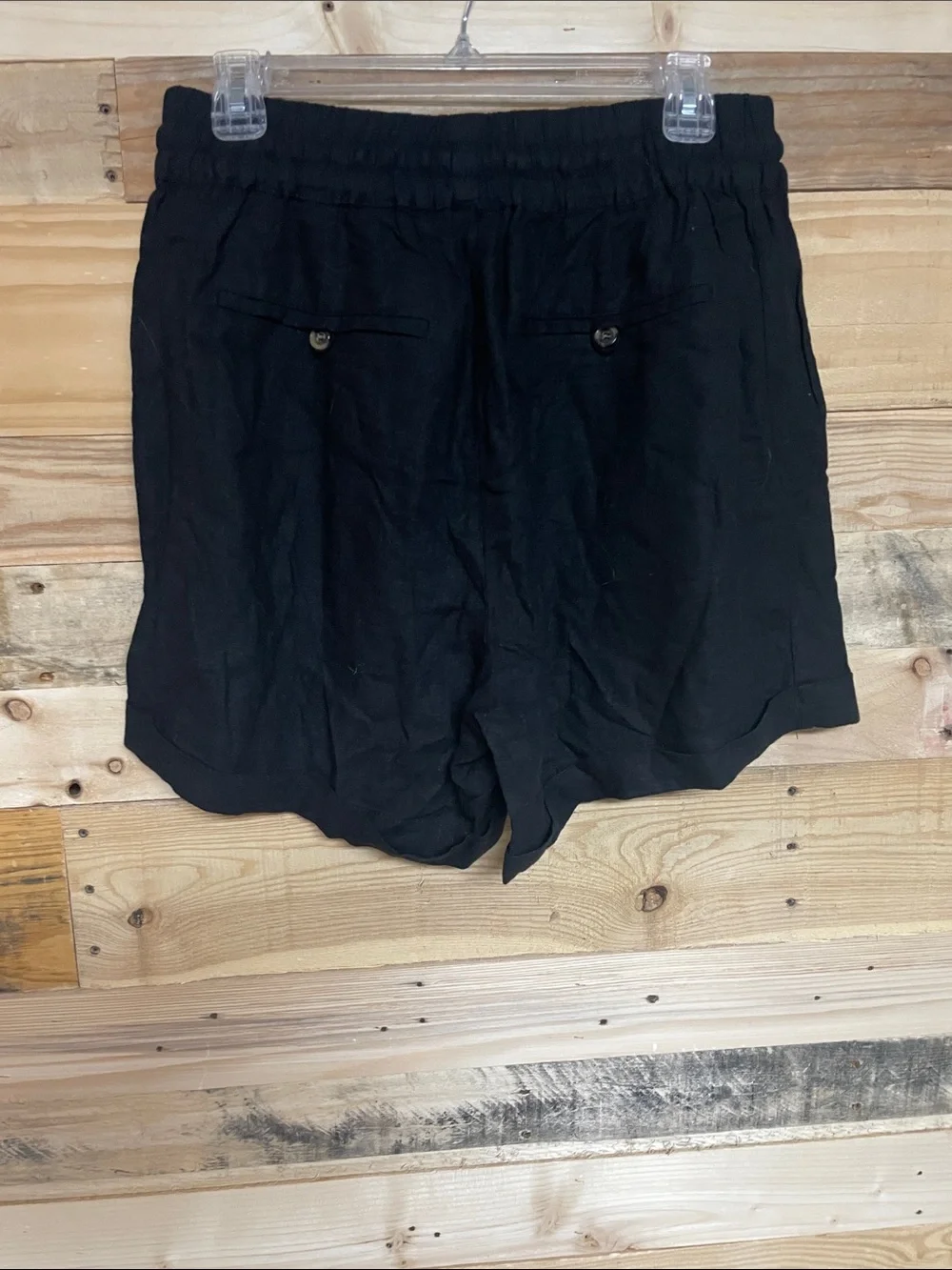 Zenana size XL black elastic high rise waist 5” linen shorts with pockets
